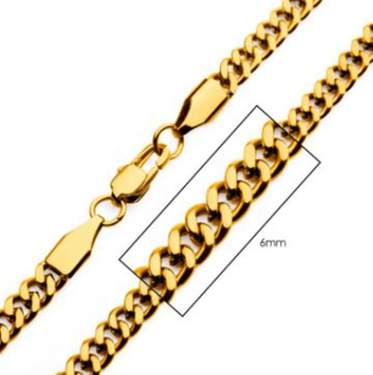 6mm 18K Gold Plated Diamond Cut Curb Chain | 24" | INOX