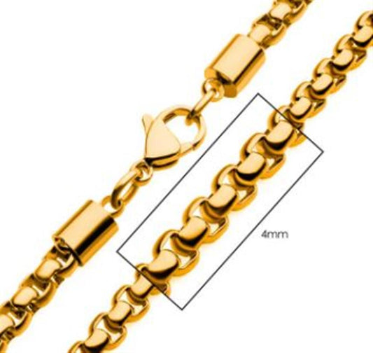 4mm 18K Gold Plated Bold Box Chain Necklace | 20" | INOX