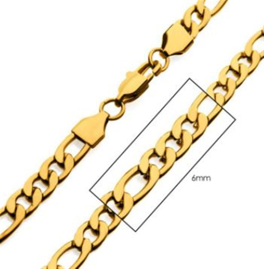 6mm 18K Gold Plated Figaro Chain | 20" | INOX