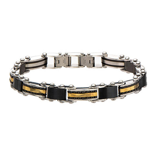 Men's Stainless Steel, Black IP and Gold IP Reversible Bracelet with S