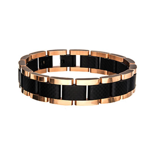 Black and Rose Gold Plated with Carbon Fiber Link Bracelet | INOX