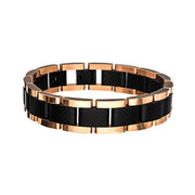 Introducing the INOX Black and Rose Gold Plated with Carbon Fiber Link Bracelet—a stylish men's accessory featuring alternating links of black carbon fiber and rose gold-plated metal. This bracelet combines contemporary sophistication with a sleek, modern design that truly stands out. It also includes a secure clasp for added convenience.