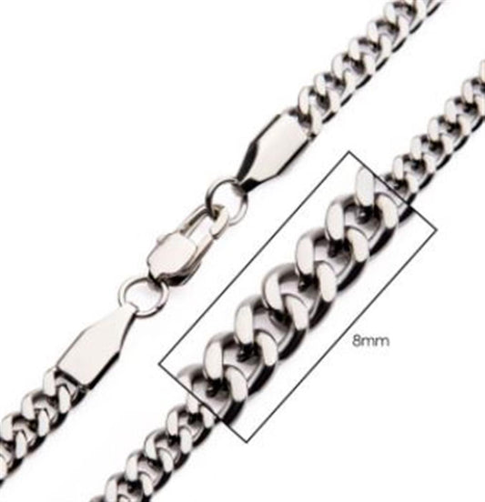 8mm Steel Diamond Cut Curb Chain Necklace | 22" | INOX