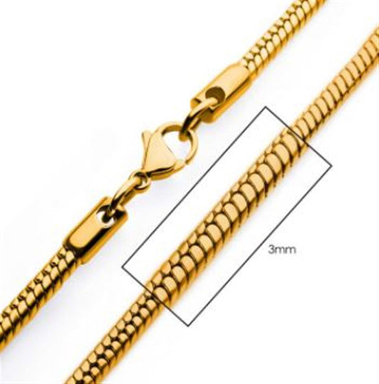 3mm 18K Gold Plated Rattail Chain | 20" | INOX