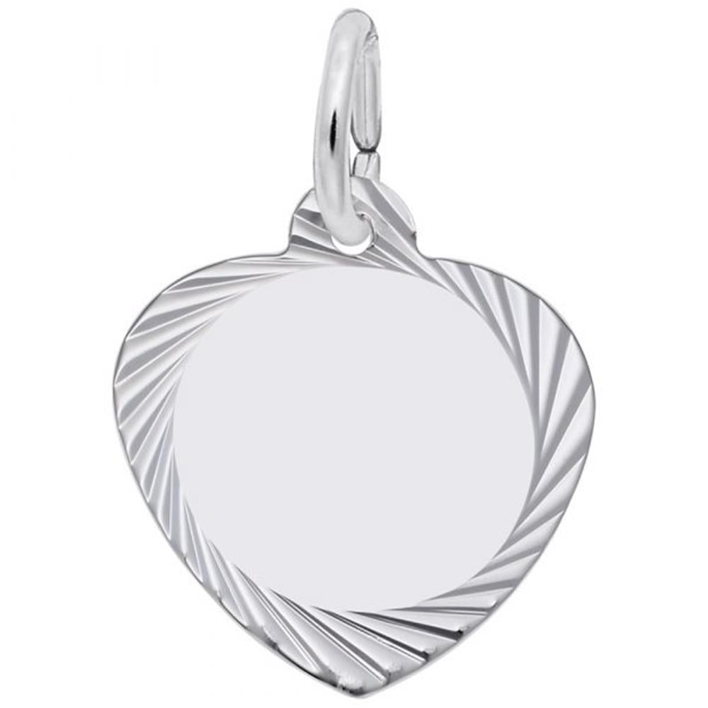 Small Diamond Faceted Heart Charm / Sterling Silver