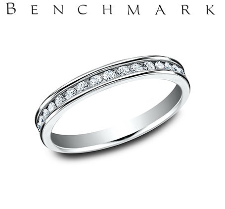 14K White Gold .32ctw Round Cut Diamond Channel Band | Benchmark Rings