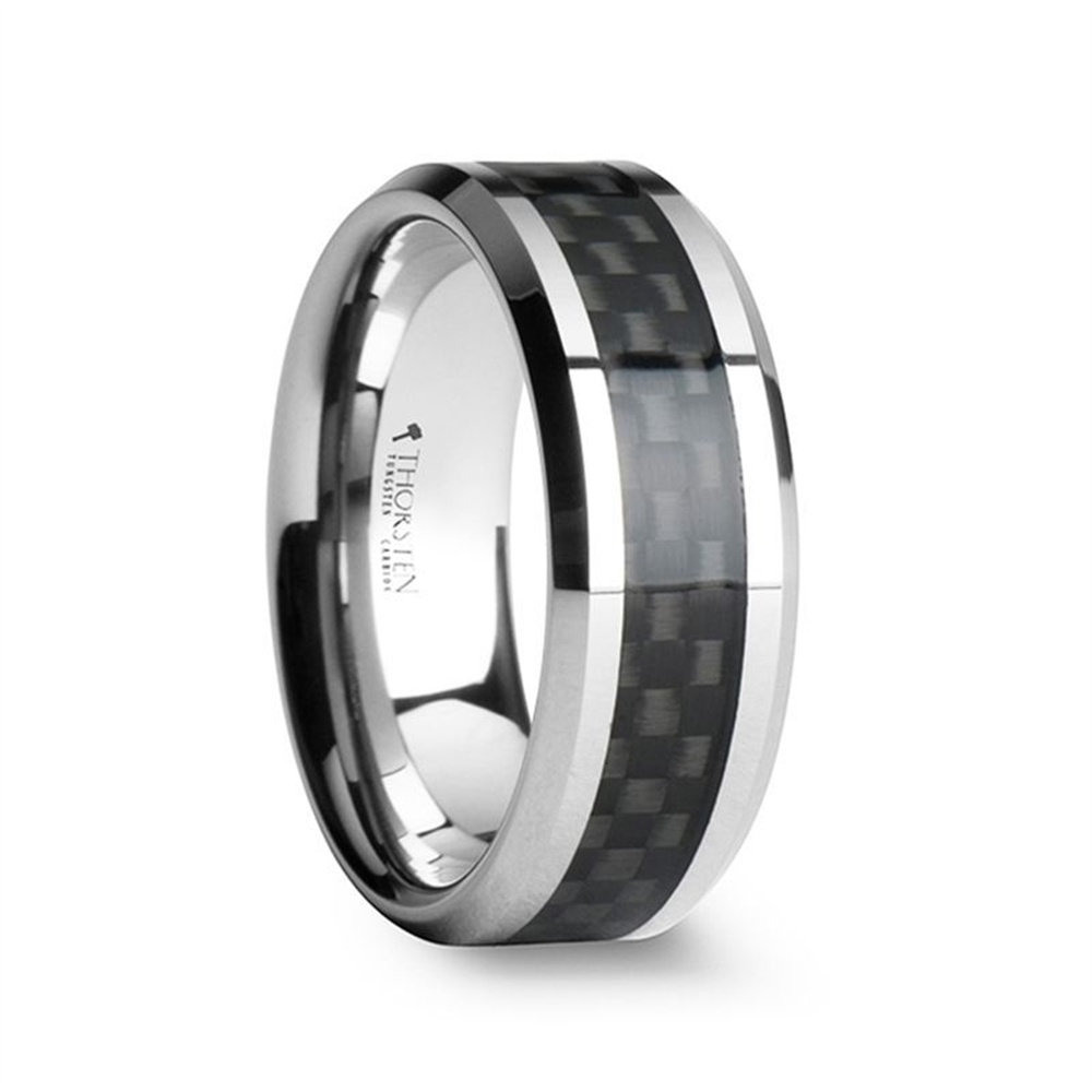 MAXIMUS Black Carbon Fiber Inlay Tungsten Carbide Wedding Band - 6mm,