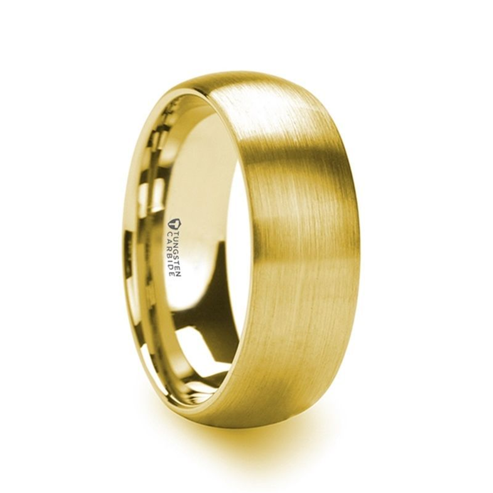 MILLER Gold Plated Tungsten Domed Ring with Brushed Finish - 8mm
