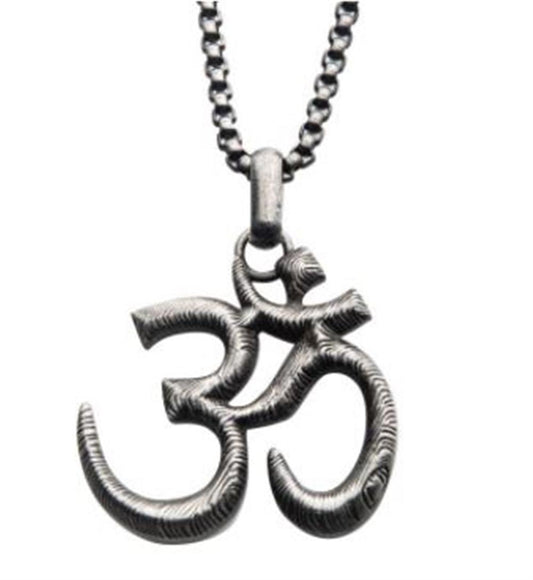 Men's Stainless Steel with Antique Finish OM Symbol Pendant, with 24 i