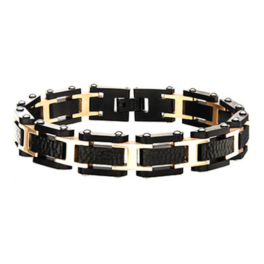 Men's Black Pebble Design with Rose Gold Plated Link Bracelet . . Dime