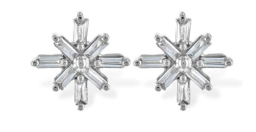 14K White Gold Snowflake Diamond Earrings