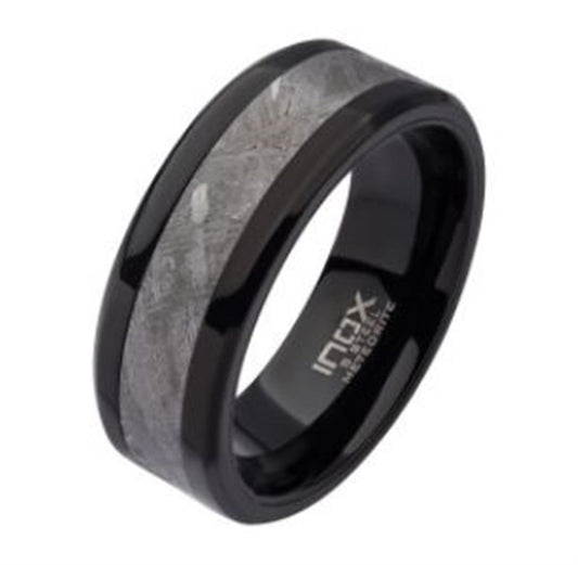 Men's Meteorite Inlay Black Plated Ring. Size 10

Location 1 with Me