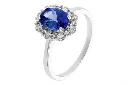 14K white gold ring with 1.02 carat Tanzanite (8x6 oval) and 0.28 cara