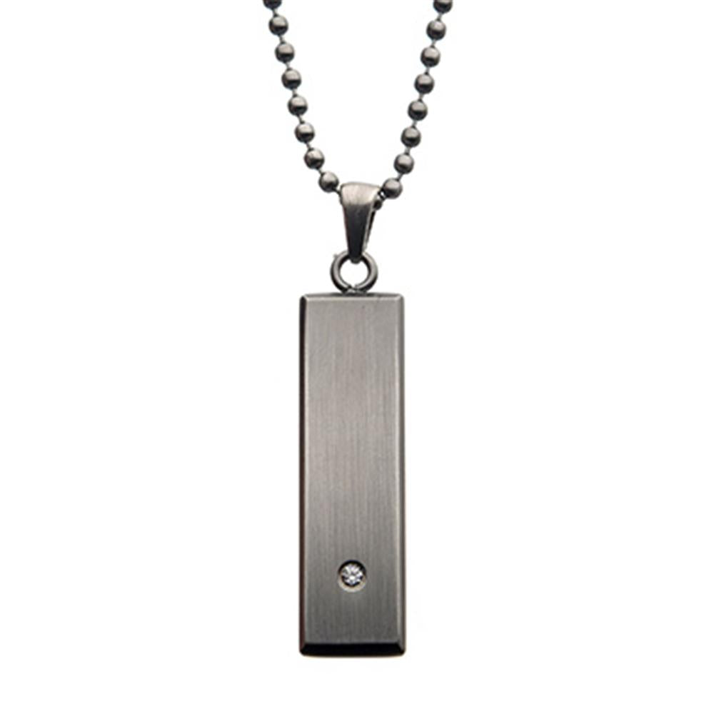 Stainless Steel with 2mm Clear CZ Tag Pendant with Ball Chain | INOX