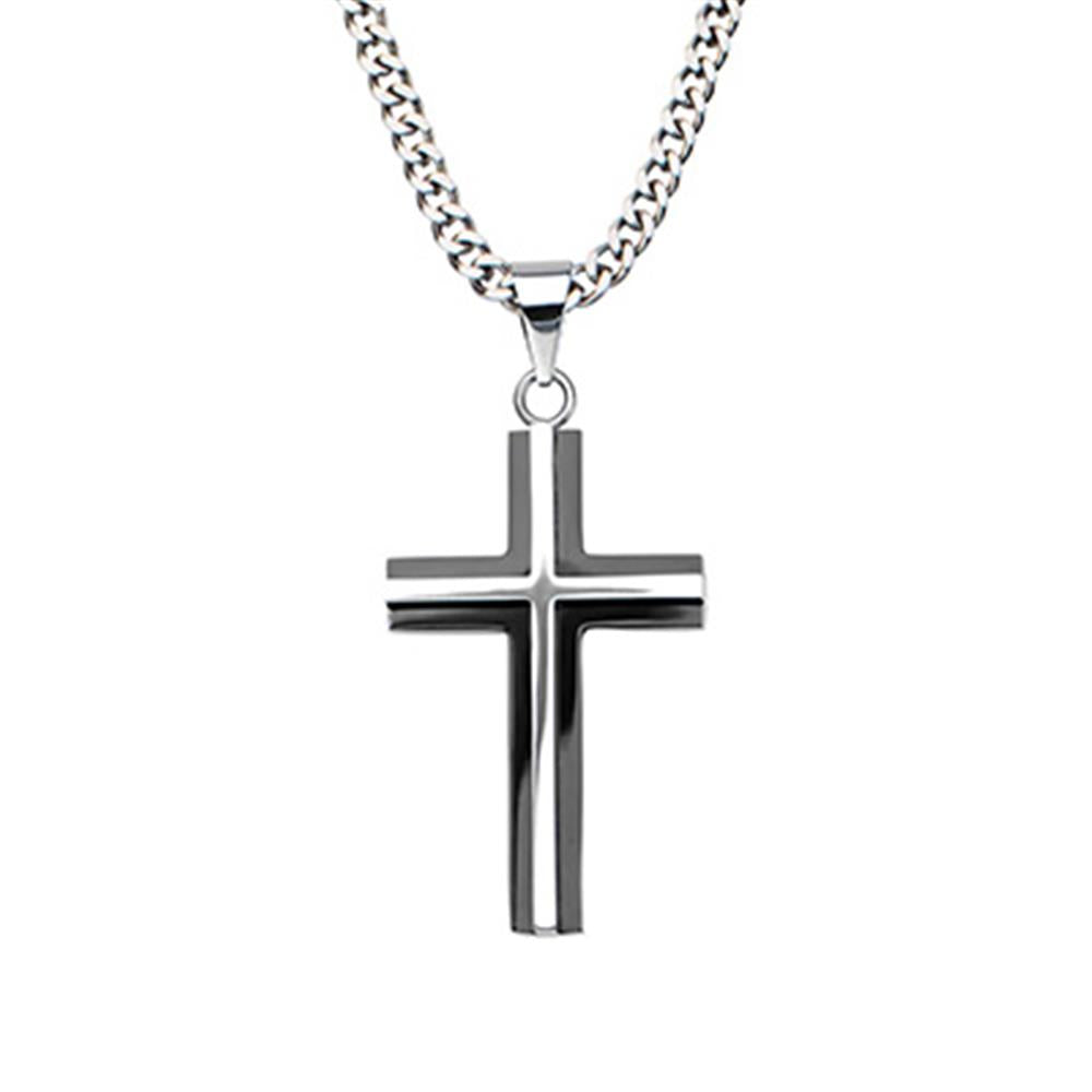 Stainless Steel Black Plated & Steel 3D Cross Pendant with chain | INOX