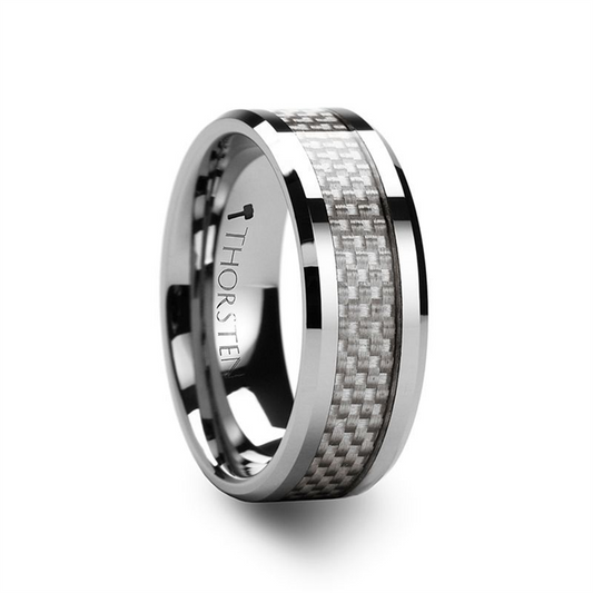ULTIMUS Tungsten Carbide Ring with White Carbon Fiber, 6mm, size 10