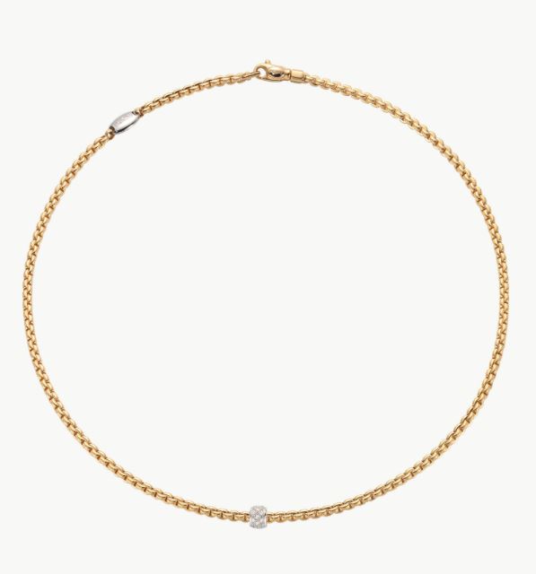 18K Yellow Gold 17" Necklace with Diamond Pave' | Eka Collection | FOPE