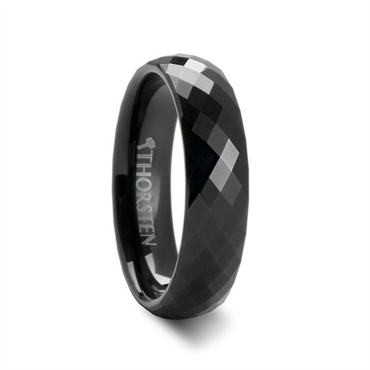 AEON Black Tungsten Wedding Band with 288 Diamond Facets - 6mm, size 9