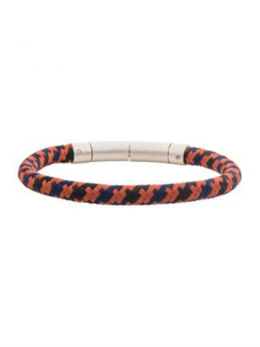 The INOX brand Men's Stainless Steel Bracelet features a 6mm round braided design with intertwining strands of burnt orange, blue, and black nylon cord. This sleek bracelet comes with a magnetic clasp and measures 8-8.5 inches in length, offering a simple yet vibrant style that's perfect for casual wear.