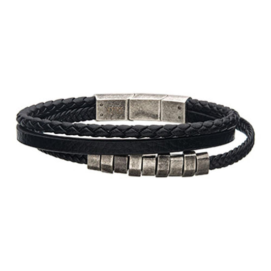 Men's Stainless Steel Black Plated with Antique Gunmetal Beads Multi L