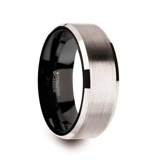 VEGA White Tungsten with Black Interior Ring - 8mm, size 10