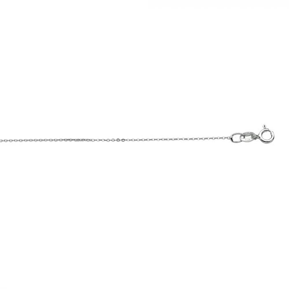 The Royal Chain Group-Royal Chain presents the Sterling Silver 0.6mm Diamond Cut Cable Chain with Lobster Clasp, characterized by its delicate sterling silver construction and small lobster clasp. The thin cable chain displays a fine, consistent link pattern with a subtle diamond cut finish. Positioned towards the right end of the image, the clasp stands out against the plain white background.