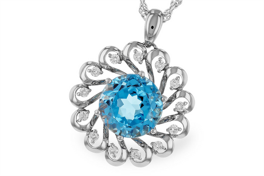 14K Gold Necklace with Swiss Blue Topaz and Diamonds