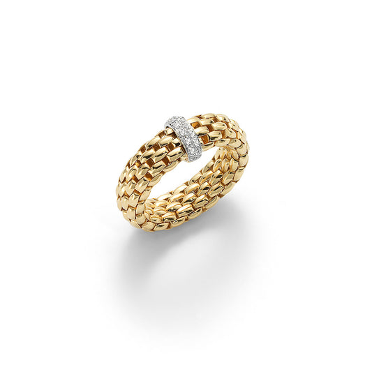 18K Yellow Gold with Diamond Pave Ring | FOPE