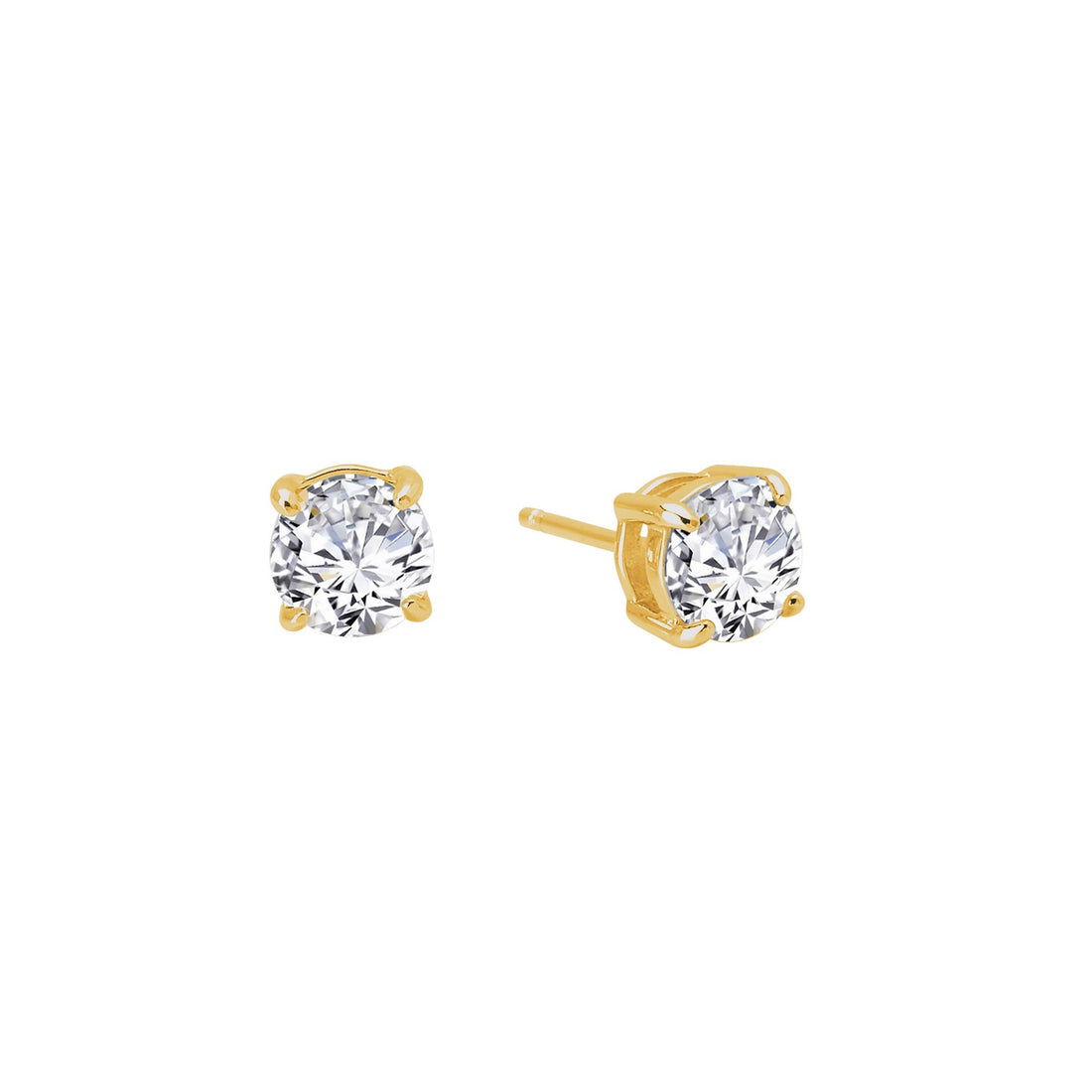 Introducing the Lafonn 1.50 carat Diamond Stud Earrings: a pair of gold-plated stud earrings featuring round brilliant-cut Lafonn simulated diamonds held securely in four-prong settings. The earrings boast a classic and elegant design, highlighting the brilliance of the dazzling diamonds.