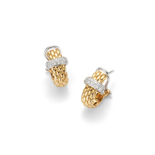 18K Yellow and White Gold and Diamond Band Earrings | FOPE