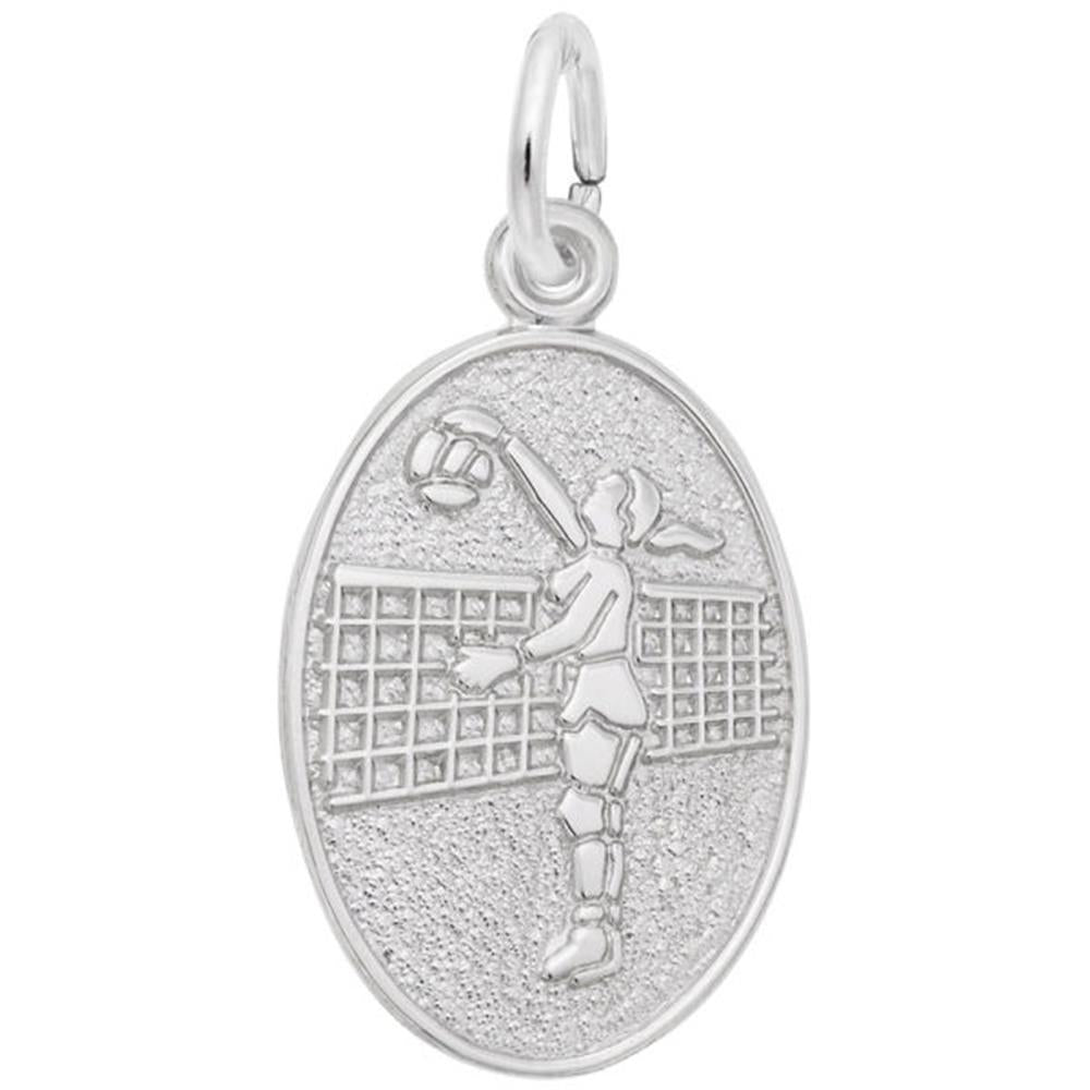 Volleyball Player Oval Disc Charm / Sterling Silver