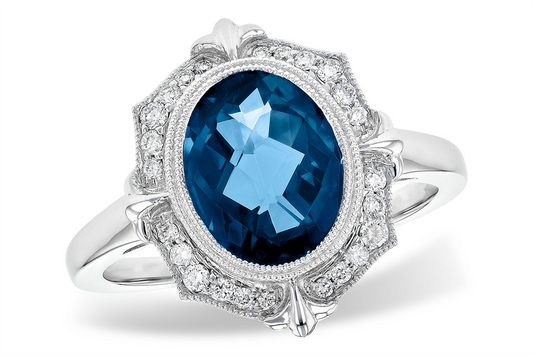 14K Gold Ring with London Blue Topaz and Diamonds