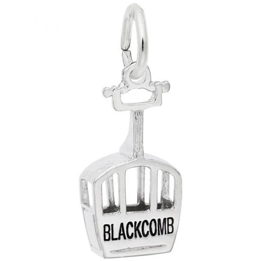 The Rembrandt Charms Whistler Blackcomb Gondola Charm is a sterling silver charm designed to resemble a ski gondola, featuring the word "BLACKCOMB" engraved on its base. It includes a small loop at the top, perfect for attaching to a bracelet or necklace.