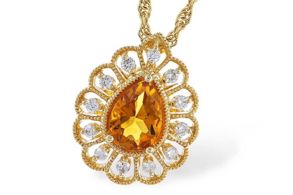 14K Gold Necklace with Citrine and Diamonds