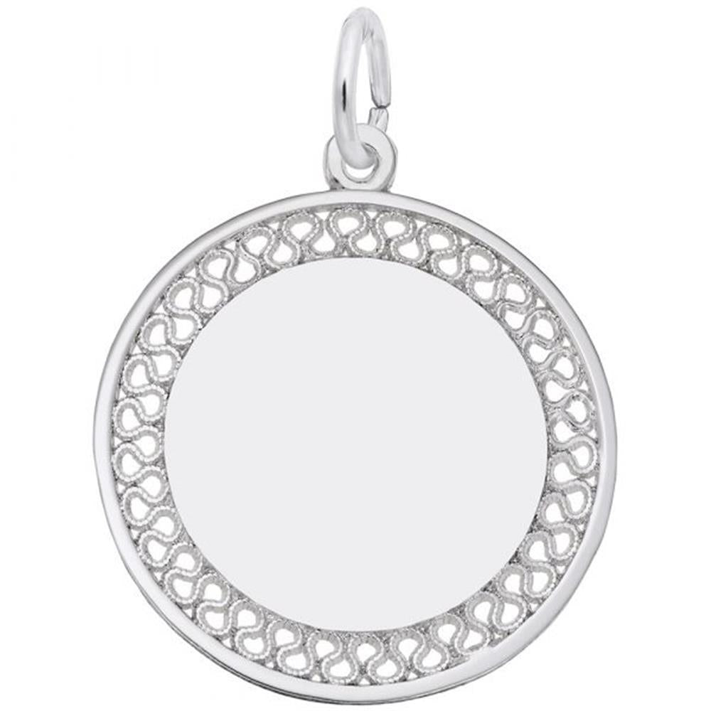 Engravable Large Filigree Disc Charm / Sterling Silver