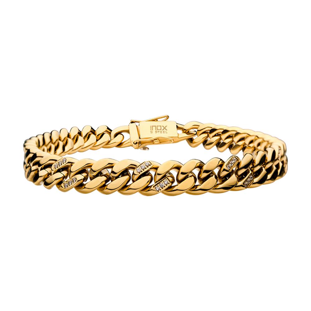 18K Gold Plated with 30pcs Diamond Curb Chain Miami Cuban Bracelet | INOX