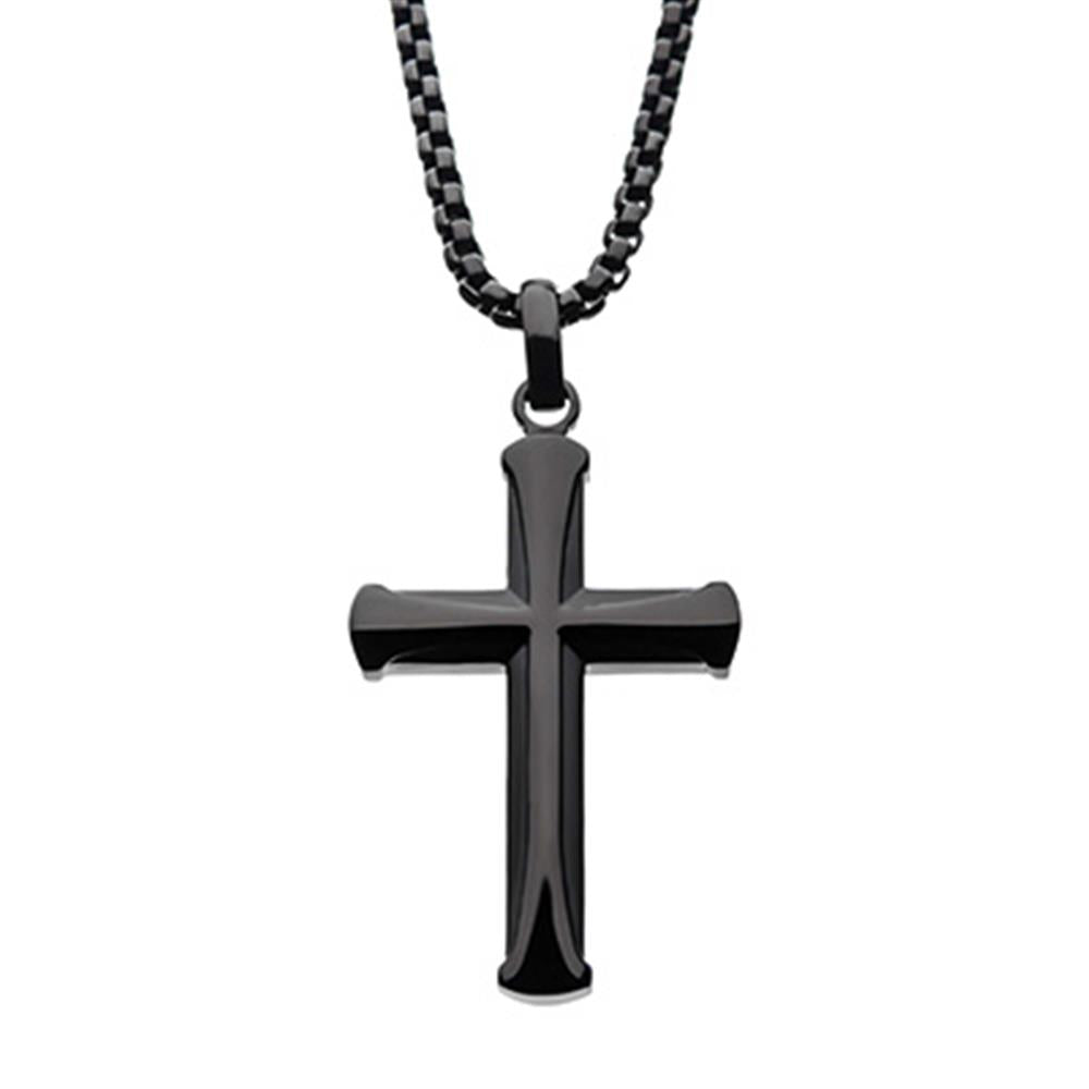 Stainless Steel Black Plated Apostle Cross Pendant with Chain | INOX