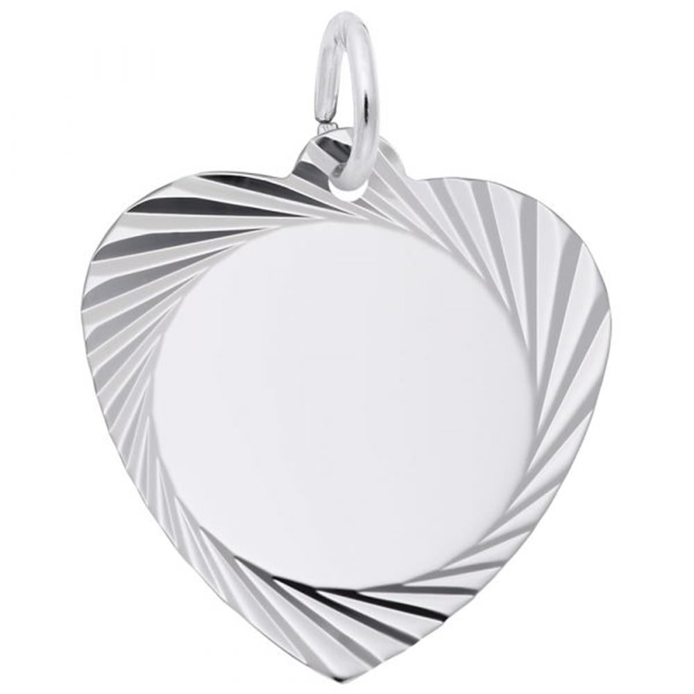 Medium Diamond Faceted Heart Charm / Sterling Silver