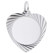 Medium Diamond Faceted Heart Charm / Sterling Silver