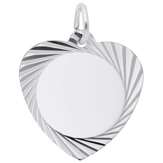 Medium Diamond Faceted Heart Charm / Sterling Silver