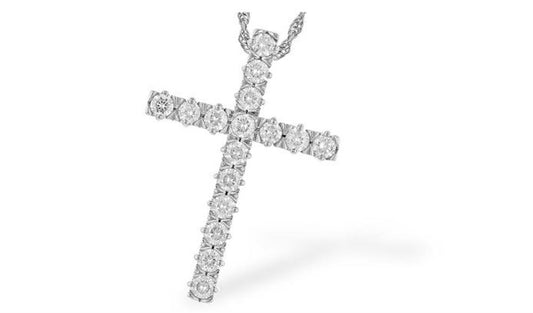 14K Gold Cross Necklace with Diamonds | 1 carats