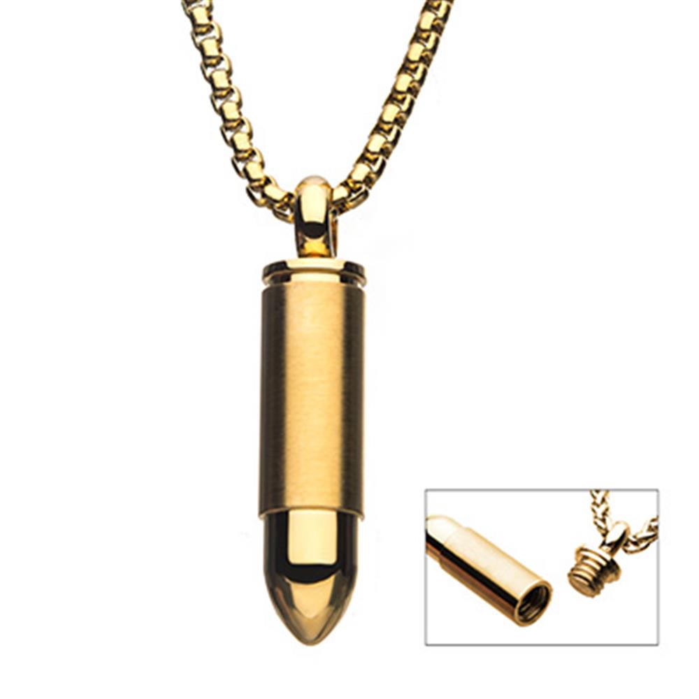 Stainless Steel Gold Plated Stash Bullet Pendant | 22" | INOX