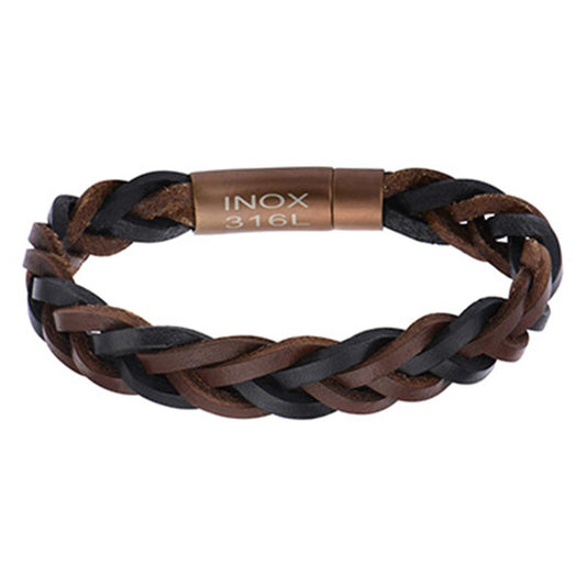Men's Black and Brown Leather Bracelet. Dimension: 8 1/4 inch (L) x 12