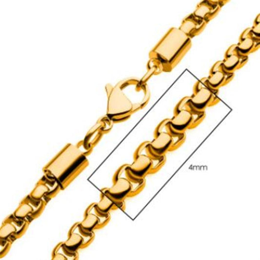 4mm 18K Gold Plated Bold Box Chain Necklace | 24" | INOX