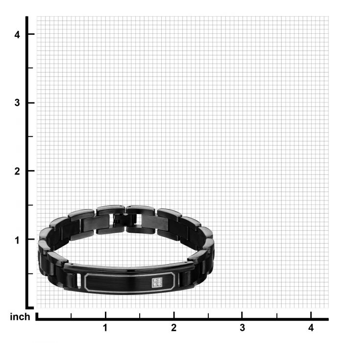 Men's Stainless Steel Black Plated with Clear CZ ID Plate Link Engravable Bracelet | 8.25" - 8.75" Adjustable