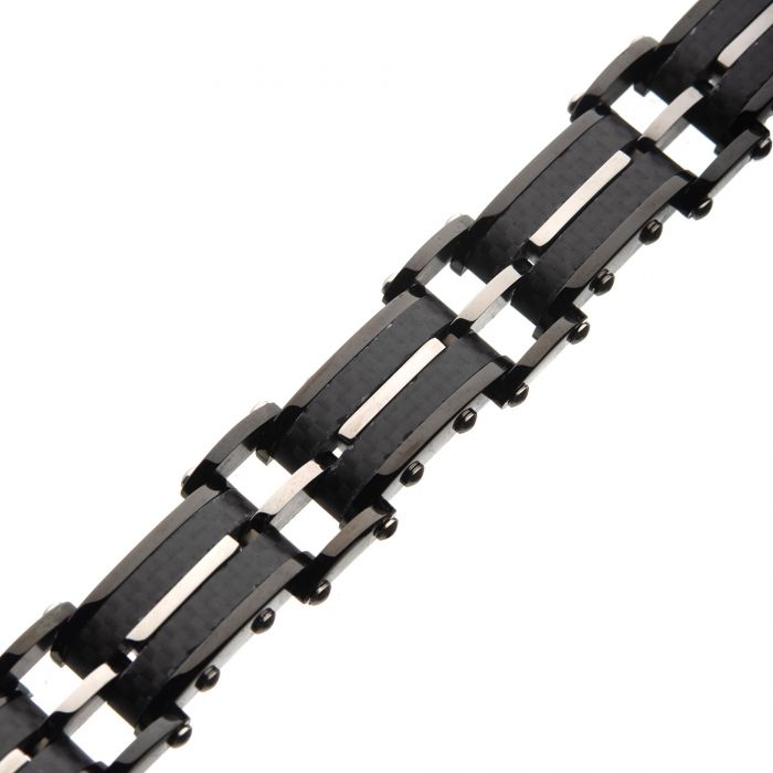 Men's Black Carbon Fiber and Matte Finish ID Link Bracelet