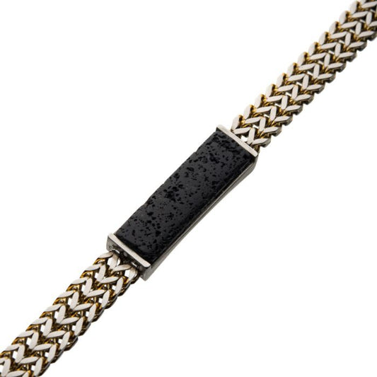 Stainless Steel Gold Plated Double Franco Chain with Lava Stone ID Link Bracelet | INOX