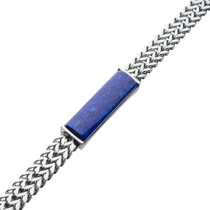Stainless Steel Double Franco Chain with Lapis Stone ID Link Bracelet | INOX