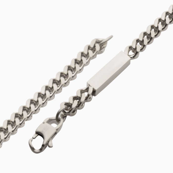 Stainless Steel Engravable ID Block with Franco Chain Bracelet | 8.5" INOX