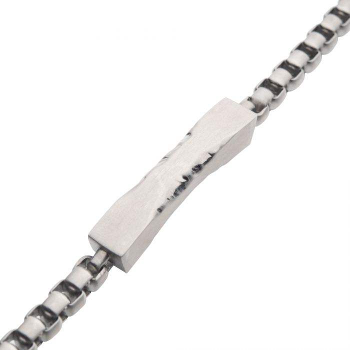 Matte Steel Chiseled Engravable Drop with Bold Box Chain Bracelet | INOX